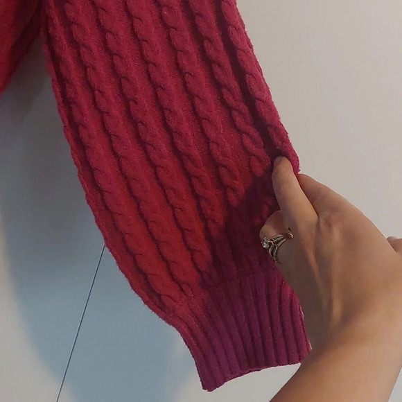 Oliver.o chunky cable knit balloon sleeve Pink Sweater large - Picture 4 of 7